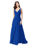 Long A-Line V-Neck Sleeveless Royal Blue Chiffon Bridesmaid Dress Bernice