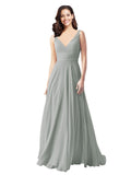Long A-Line V-Neck Sleeveless Silver Chiffon Bridesmaid Dress Bernice
