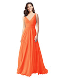 Long A-Line V-Neck Sleeveless Tangerine Tango Chiffon Bridesmaid Dress Bernice