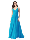 Long A-Line V-Neck Sleeveless Turquoise Chiffon Bridesmaid Dress Bernice