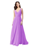 Long A-Line V-Neck Sleeveless Violet Chiffon Bridesmaid Dress Bernice