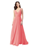 Long A-Line V-Neck Sleeveless Watermelon Chiffon Bridesmaid Dress Bernice