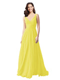 Long A-Line V-Neck Sleeveless Yellow Chiffon Bridesmaid Dress Bernice