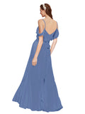 Long A-Line Off the Shoulder, Sweetheart, Cold Shoulder Sleeveless Windsor Blue  Bridesmaid Dress Augusta