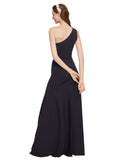 Long A-Line One Shoulder Floor Length Sleeveless Crepe Bridesmaid Dress Franco