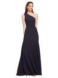 Long A-Line One Shoulder Floor Length Sleeveless Crepe Bridesmaid Dress Franco