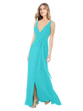 Aqua A-Line V-Neck Sleeveless Long Bridesmaid Dress Petra