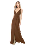 Brown A-Line V-Neck Sleeveless Long Bridesmaid Dress Petra
