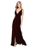 Burgundy Gold A-Line V-Neck Sleeveless Long Bridesmaid Dress Petra