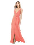 Coral A-Line V-Neck Sleeveless Long Bridesmaid Dress Petra