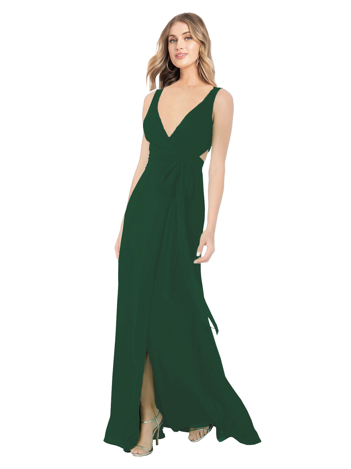 Dark Green A-Line V-Neck Sleeveless Long Bridesmaid Dress Petra