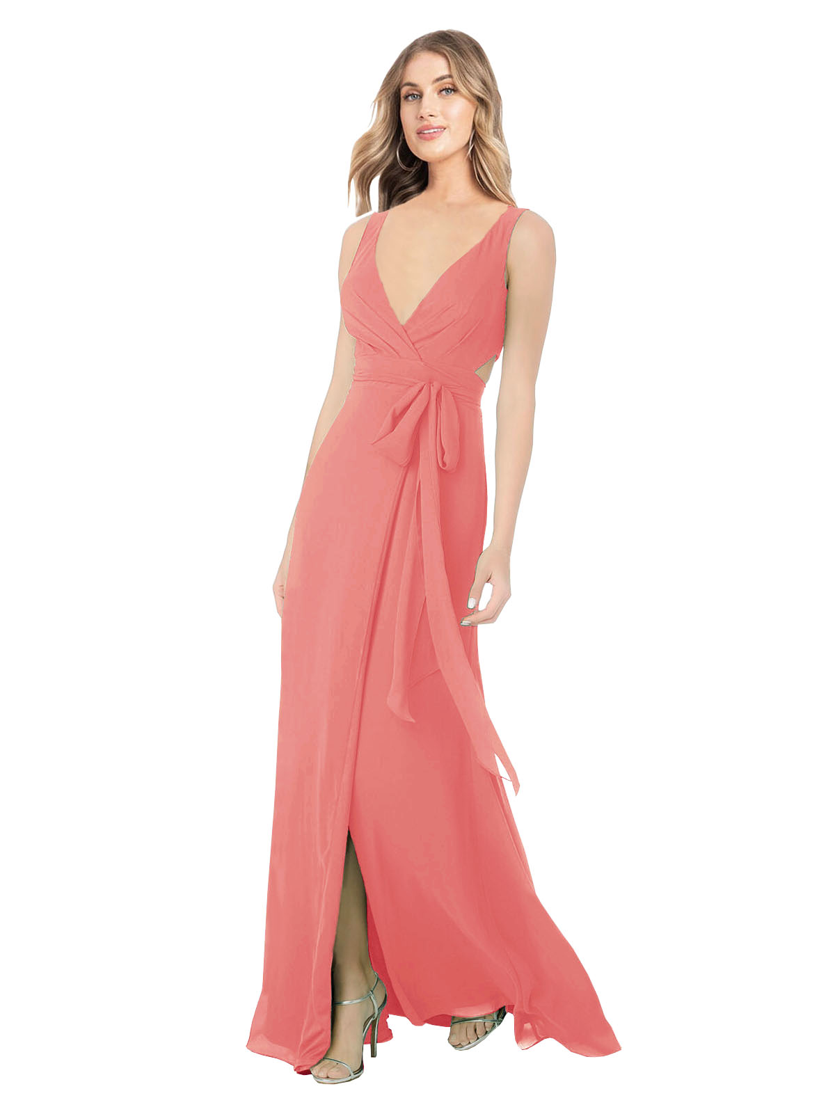 Desert Rose A-Line V-Neck Sleeveless Long Bridesmaid Dress Petra