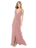 Dusty Pink A-Line V-Neck Sleeveless Long Bridesmaid Dress Petra