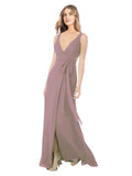Dusty Rose A-Line V-Neck Sleeveless Long Bridesmaid Dress Petra