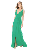 Emerald Green A-Line V-Neck Sleeveless Long Bridesmaid Dress Petra