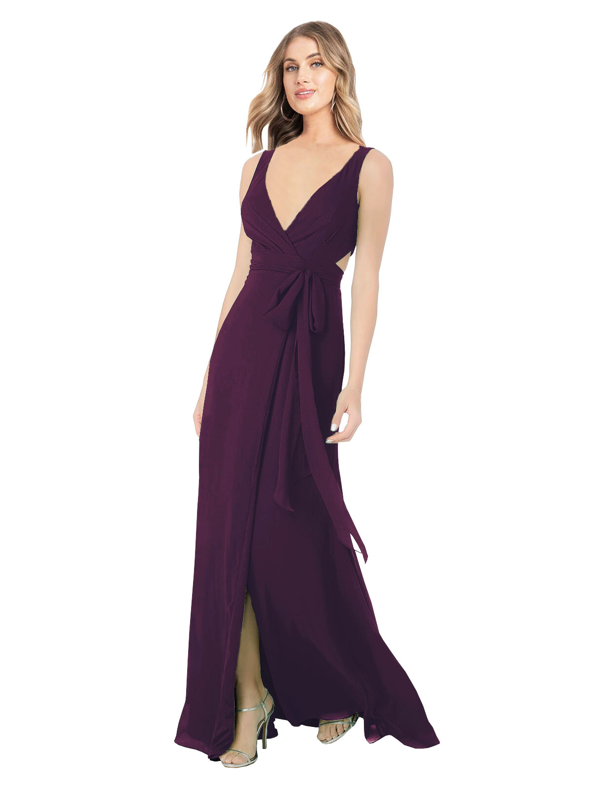 Grape A-Line V-Neck Sleeveless Long Bridesmaid Dress Petra