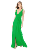 Green A-Line V-Neck Sleeveless Long Bridesmaid Dress Petra