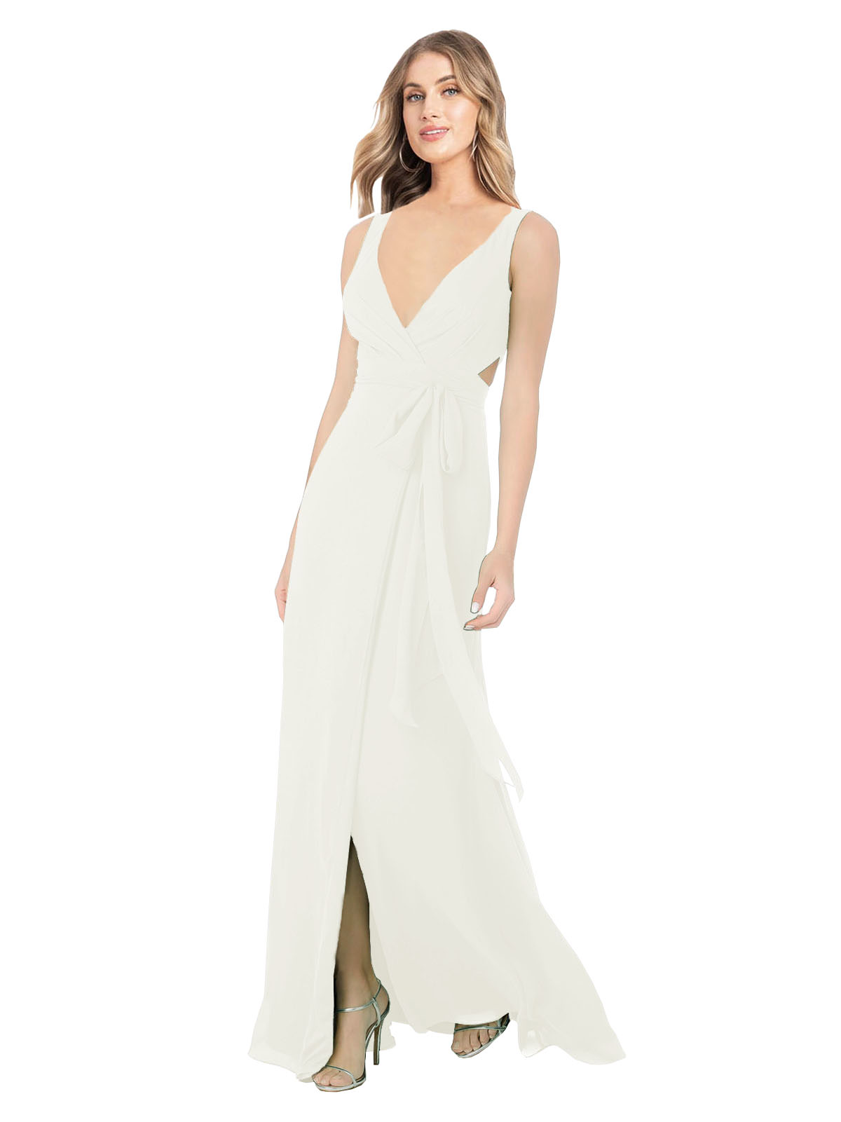 Ivory A-Line V-Neck Sleeveless Long Bridesmaid Dress Petra