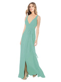 Jade A-Line V-Neck Sleeveless Long Bridesmaid Dress Petra