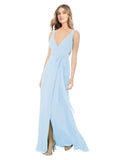 Light Sky Blue A-Line V-Neck Sleeveless Long Bridesmaid Dress Petra