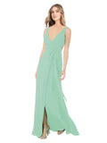 Mint Green A-Line V-Neck Sleeveless Long Bridesmaid Dress Petra