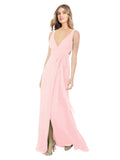 Pink A-Line V-Neck Sleeveless Long Bridesmaid Dress Petra