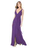 Plum Purple A-Line V-Neck Sleeveless Long Bridesmaid Dress Petra