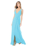 Sky Blue A-Line V-Neck Sleeveless Long Bridesmaid Dress Petra