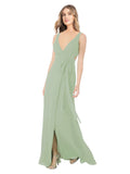 Smoke Green A-Line V-Neck Sleeveless Long Bridesmaid Dress Petra