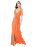 Tangerine Tango A-Line V-Neck Sleeveless Long Bridesmaid Dress Petra