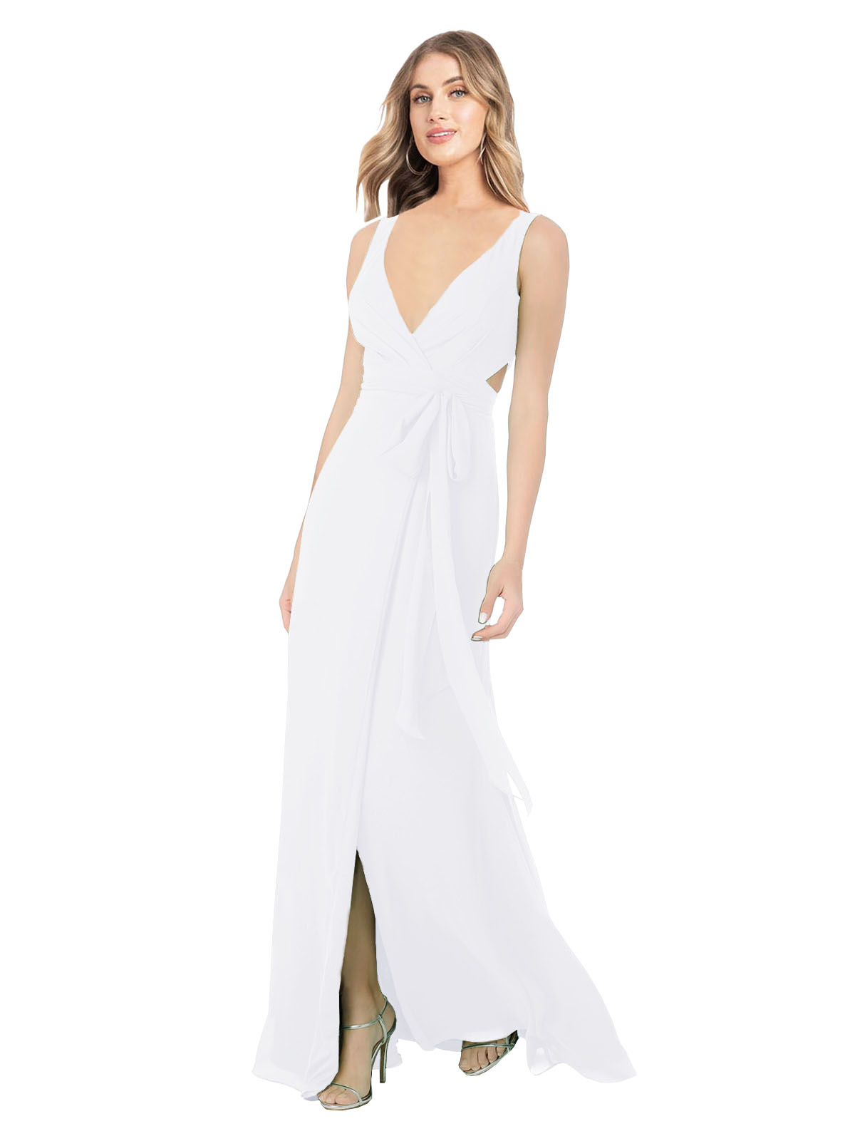 White A-Line V-Neck Sleeveless Long Bridesmaid Dress Petra
