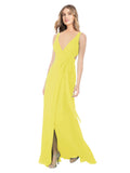 Yellow A-Line V-Neck Sleeveless Long Bridesmaid Dress Petra