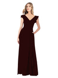 Burgundy Gold A-Line V-Neck Cap Sleeves Long Bridesmaid Dress Taryn