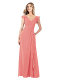 Desert Rose A-Line V-Neck Cap Sleeves Long Bridesmaid Dress Taryn
