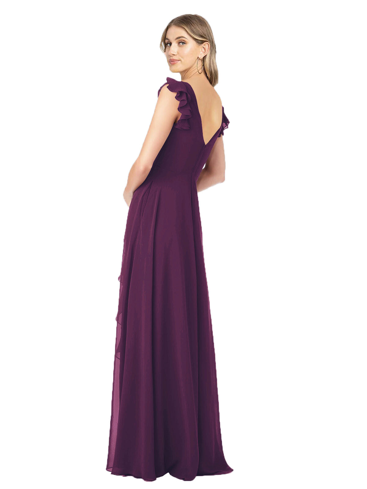 Grape A-Line V-Neck Cap Sleeves Long Bridesmaid Dress Taryn