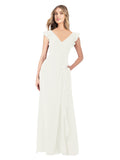Ivory A-Line V-Neck Cap Sleeves Long Bridesmaid Dress Taryn
