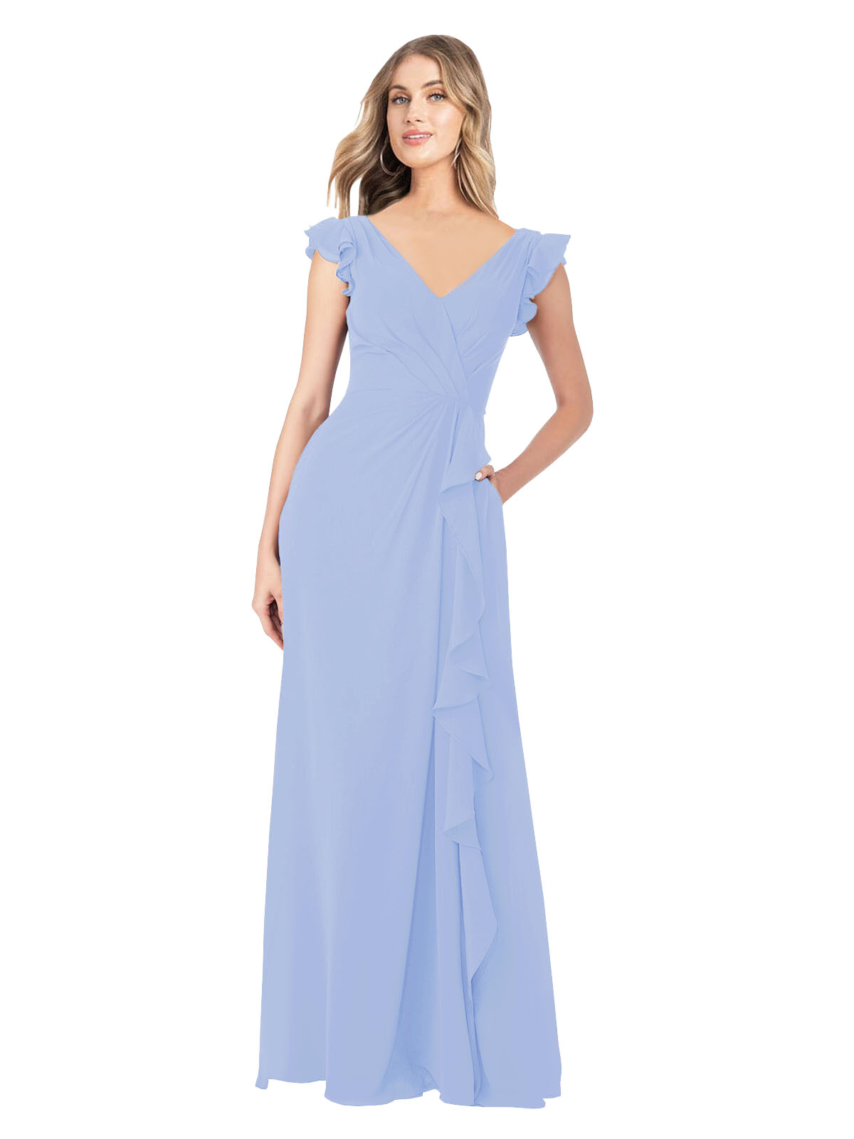 Lavender A-Line V-Neck Cap Sleeves Long Bridesmaid Dress Taryn