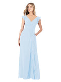 Light Sky Blue A-Line V-Neck Cap Sleeves Long Bridesmaid Dress Taryn