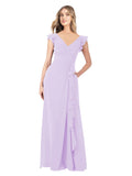Lilac A-Line V-Neck Cap Sleeves Long Bridesmaid Dress Taryn