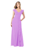 Violet A-Line V-Neck Cap Sleeves Long Bridesmaid Dress Taryn