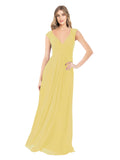 Daffodil A-Line V-Neck Cap Sleeves Long Bridesmaid Dress Layne