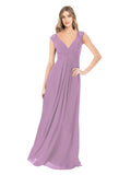 Dark Lavender A-Line V-Neck Cap Sleeves Long Bridesmaid Dress Layne