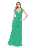 Emerald Green A-Line V-Neck Cap Sleeves Long Bridesmaid Dress Layne