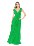 Green A-Line V-Neck Cap Sleeves Long Bridesmaid Dress Layne