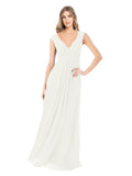 Ivory A-Line V-Neck Cap Sleeves Long Bridesmaid Dress Layne