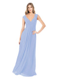 Lavender A-Line V-Neck Cap Sleeves Long Bridesmaid Dress Layne