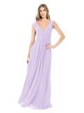 Lilac A-Line V-Neck Cap Sleeves Long Bridesmaid Dress Layne