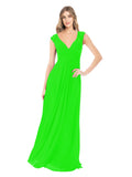 Lime Green A-Line V-Neck Cap Sleeves Long Bridesmaid Dress Layne