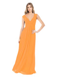 Orange A-Line V-Neck Cap Sleeves Long Bridesmaid Dress Layne