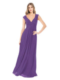 Plum Purple A-Line V-Neck Cap Sleeves Long Bridesmaid Dress Layne